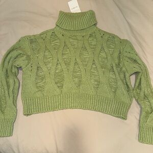 Forever 21 Light Green Textured Crop Turtleneck Sweater